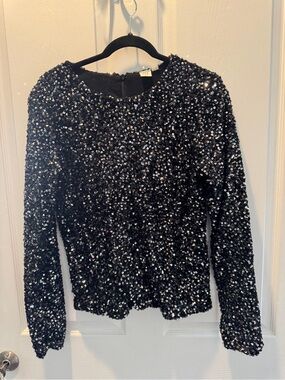 GAP Black Sequin Long-Sleeve Crewneck Top